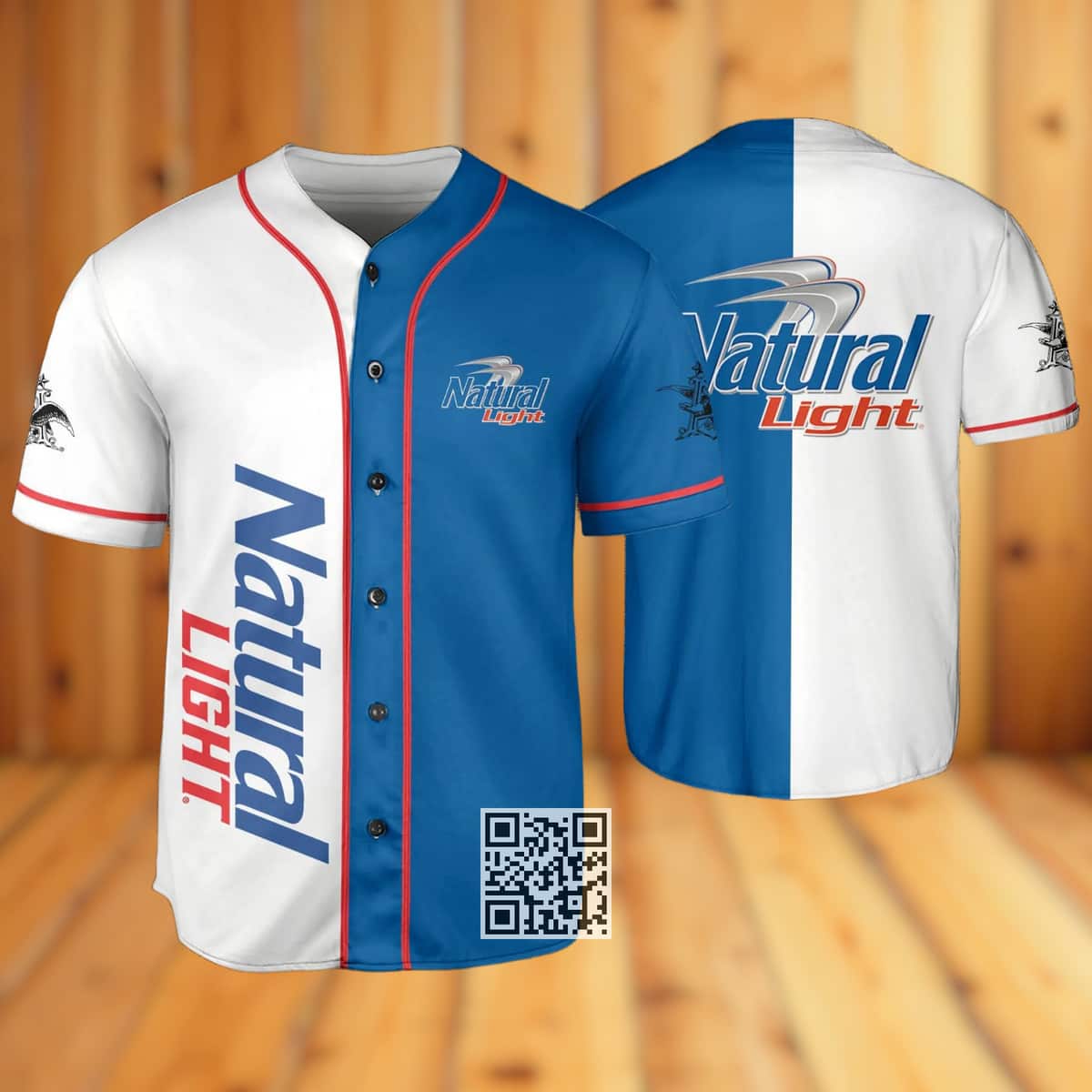 Classic White And Blue Split Natural Light Beer Baseball Jersey Classic White And Blue Split Natural Light Beer Baseball Jersey
