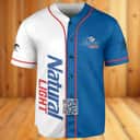 Classic White And Blue Split Natural Light Beer Baseball Jersey Classic White And Blue Split Natural Light Beer Baseball Jersey