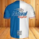 Classic White And Blue Split Natural Light Beer Baseball Jersey Classic White And Blue Split Natural Light Beer Baseball Jersey