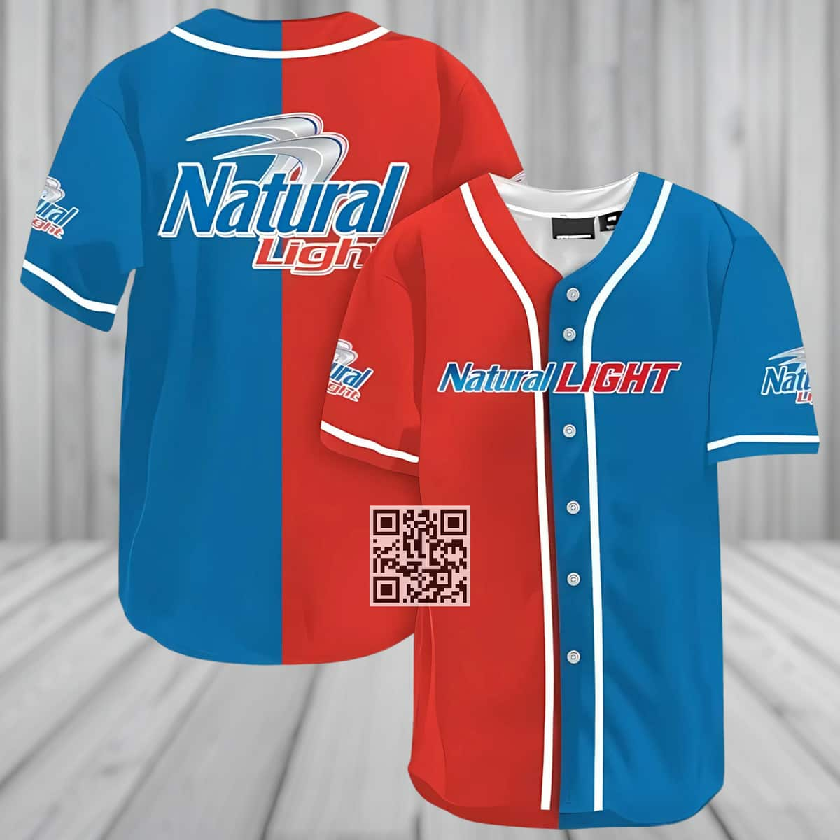 Red And Blue Split Natural Light Beer Baseball Jersey