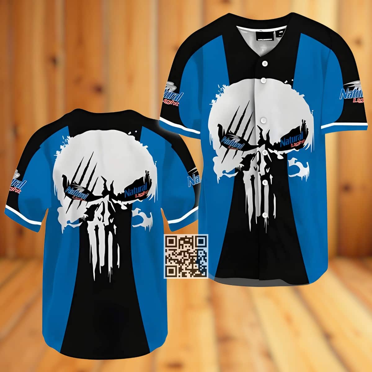 Natural Light Beer Baseball Jersey Scratchy White Ghost Skull Natural Light Beer Baseball Jersey Scratchy White Ghost Skull