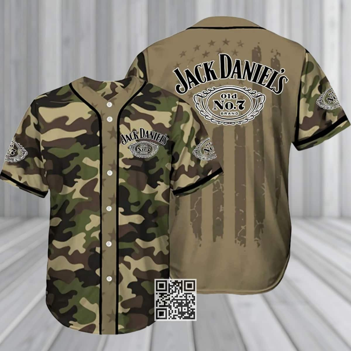 Jack Daniel's Baseball Jersey Camouflage Green Brown Gift For Whiskey Fans