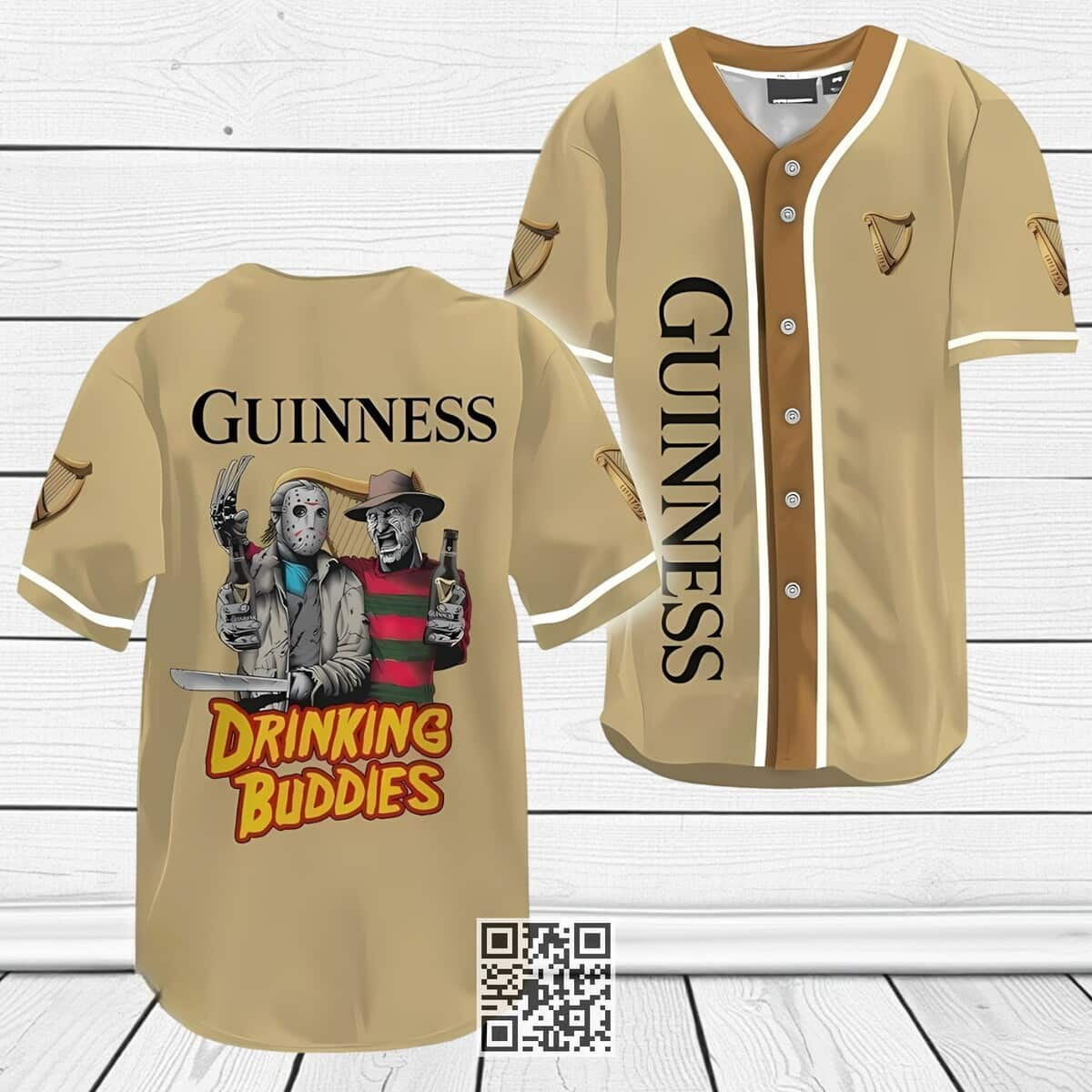 Freddy and Jason Drinking Buddies Guinness Beer Baseball Jersey