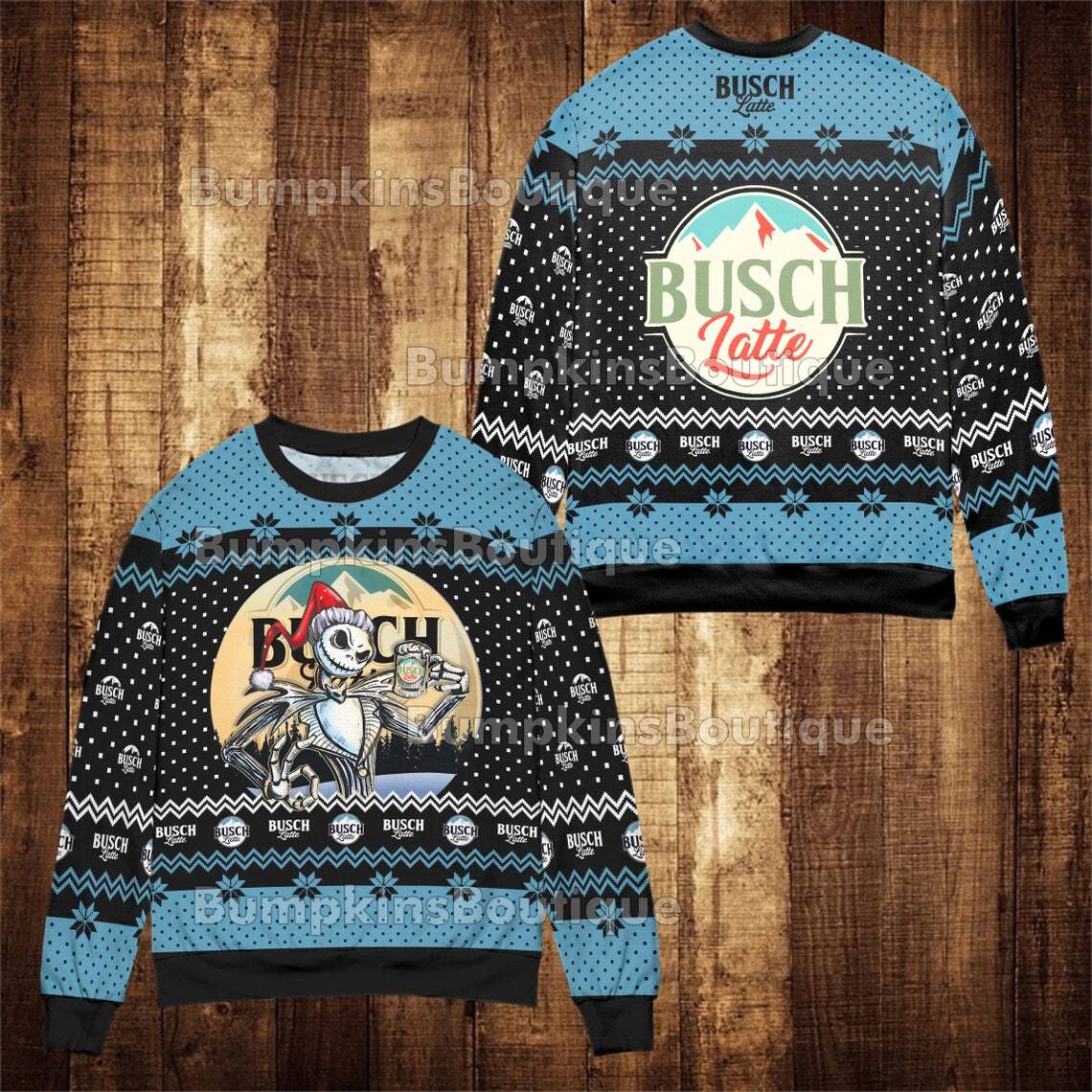 Jack Skellington Loves Busch Latte Ugly Christmas Sweater Gift For Son From Mom