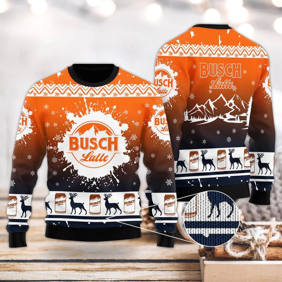 Busch Latte Beer Ugly Christmas Sweater Orange Deer Christmas Gift