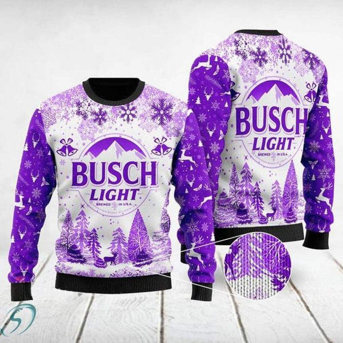 Busch Light Beer Ugly Christmas Sweater Cool Purple Snow Gift For Beer Drinkers