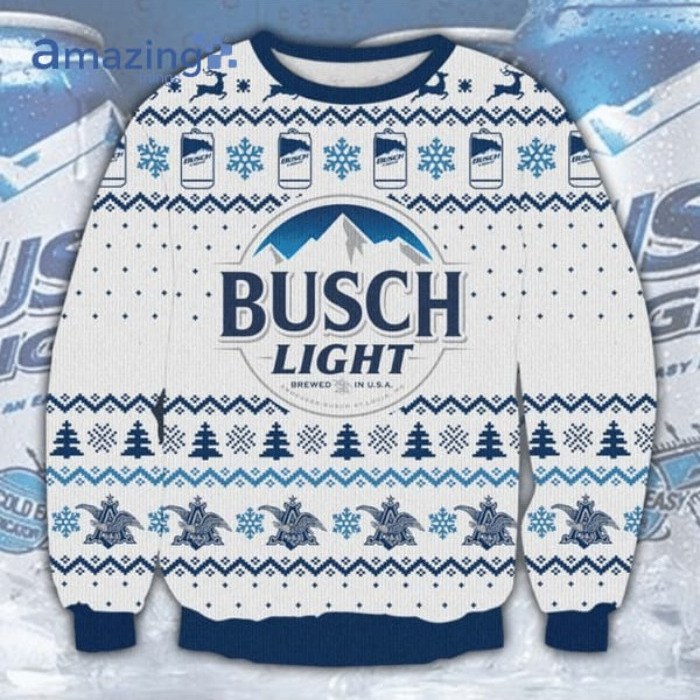 White Busch Light Ugly Christmas Sweater Brewed In USA For Beer Drinkers