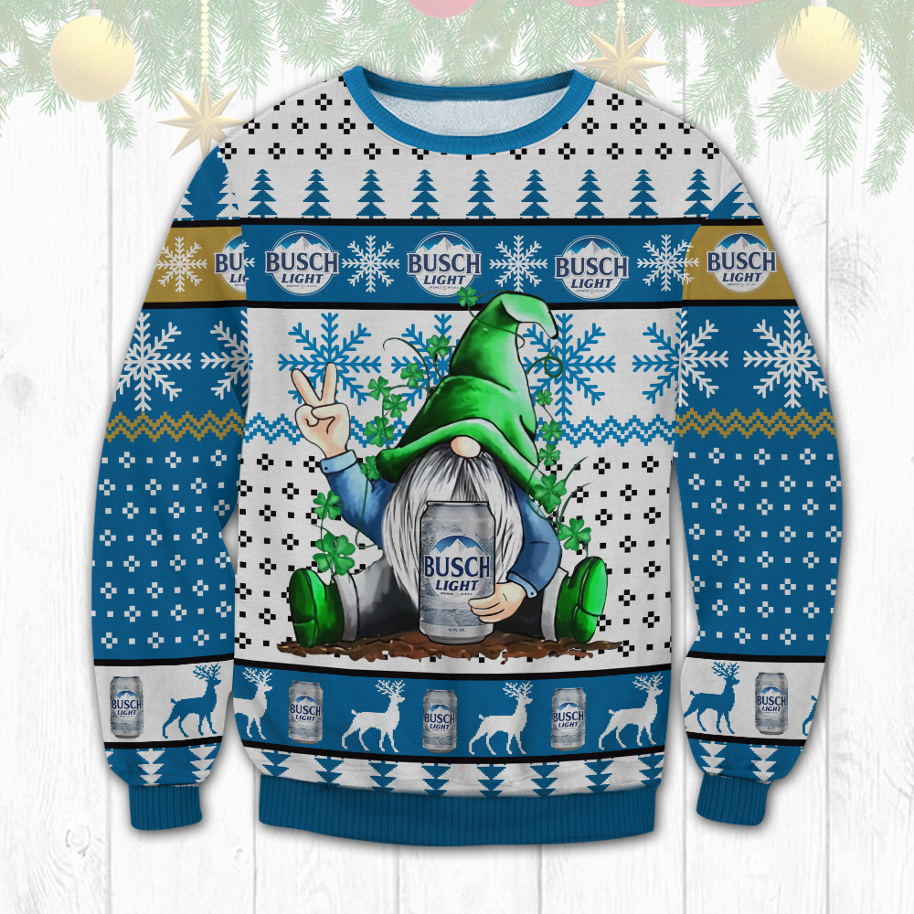 Funny Gnome Loves Busch Light Beer Ugly Christmas Sweater Gift For Daughter From Dad