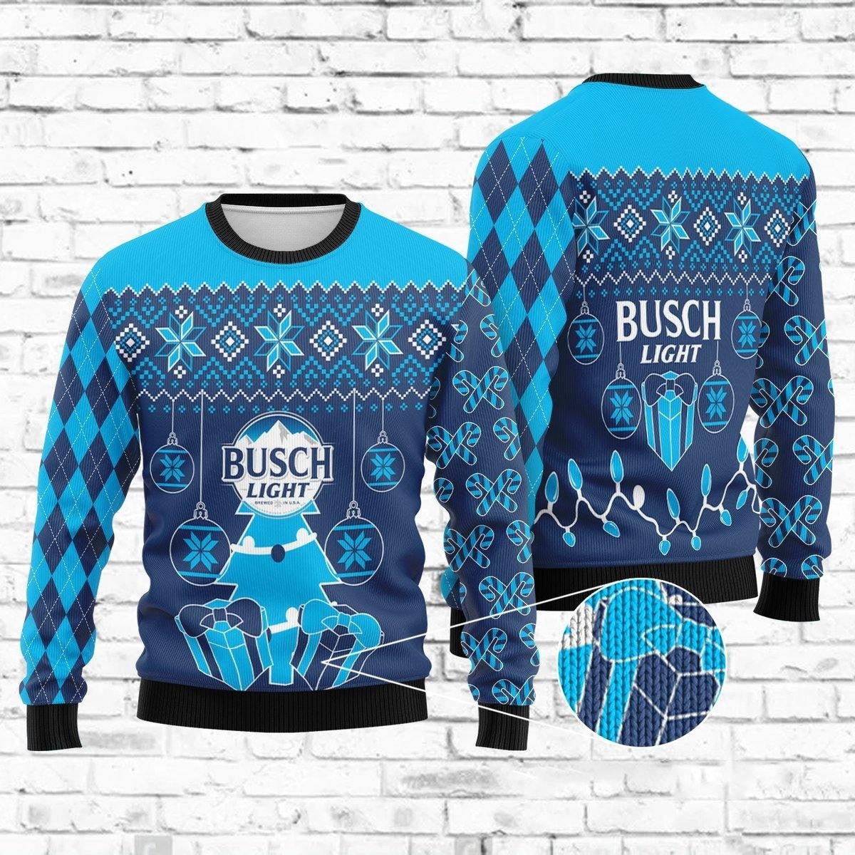 Blue Busch Light Beer Ugly Christmas Sweater Christmas Tree Pattern Gift For Daughter From Mom