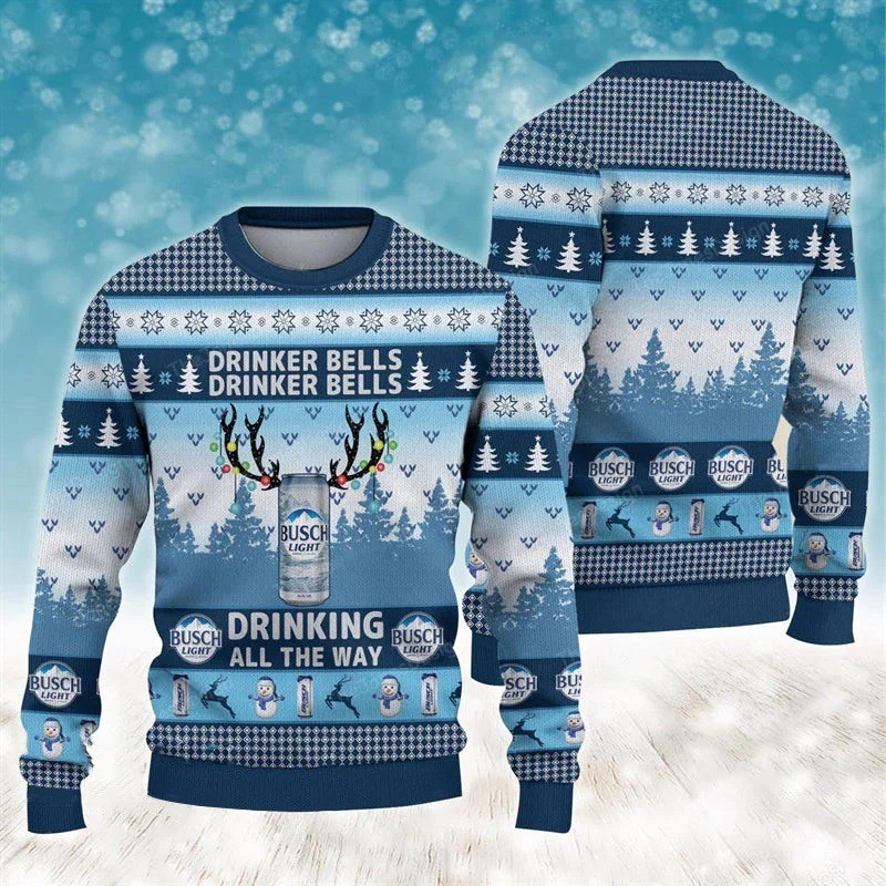 Busch Light Beer Ugly Christmas Sweater Drinker Bells Drinking All The Way