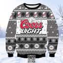 Coors Light Beer Ugly Christmas Sweater Gray And White Snowflakes Pine Trees