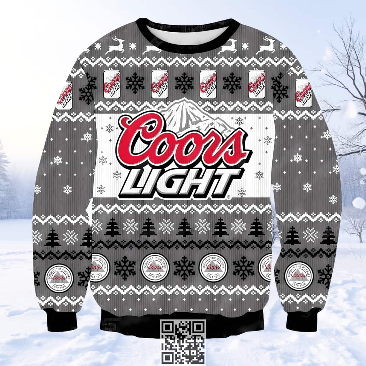 Coors Light Beer Ugly Christmas Sweater Gray And White Snowflakes Pine Trees Coors Light Beer Ugly Christmas Sweater Gray And White Snowflakes Pine Trees
