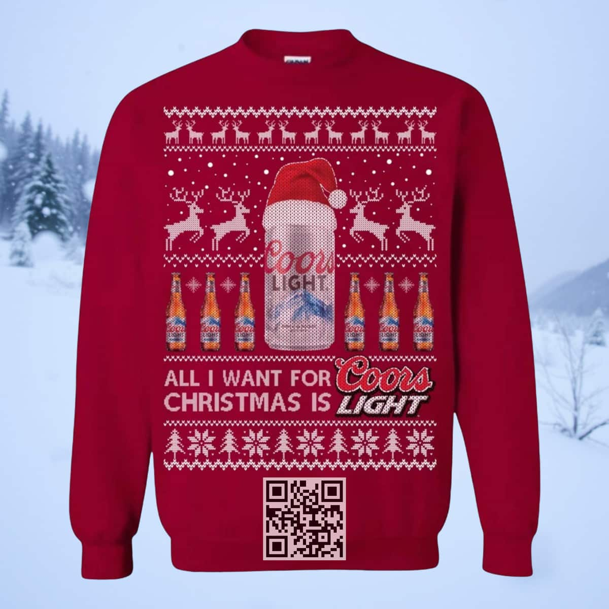 Red All I Want For Christmas Is Coors Light Beer Ugly Christmas Sweater