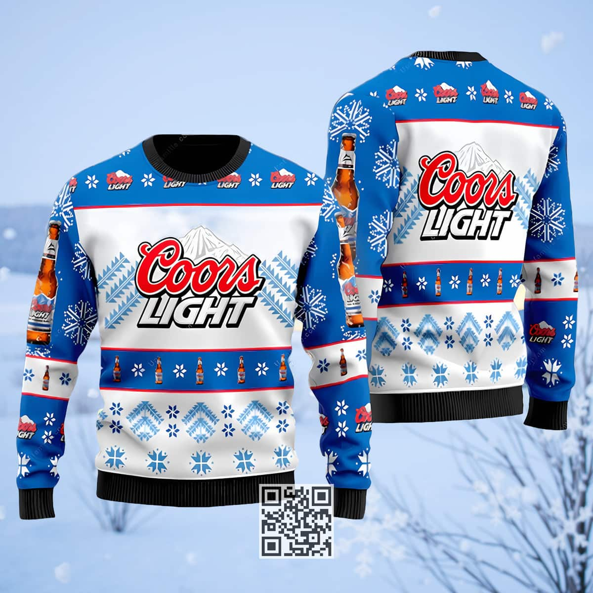 Coors Light Beer Ugly Christmas Sweater Snowflakes Pattern