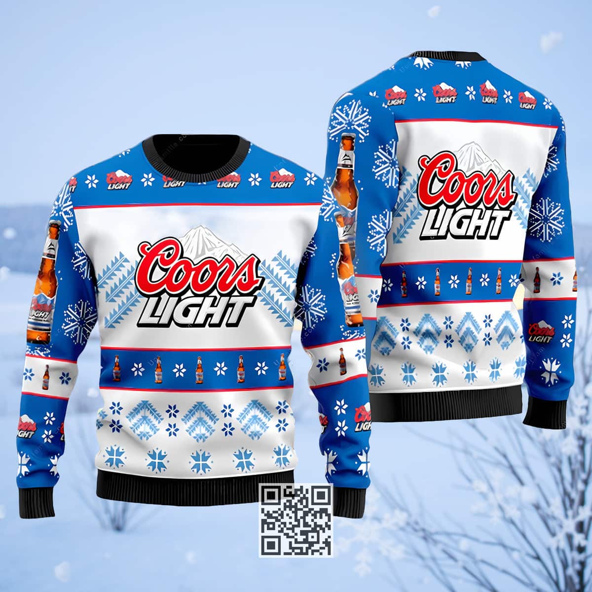 Coors Light Beer Ugly Christmas Sweater Snowflakes Pattern Coors Light Beer Ugly Christmas Sweater Snowflakes Pattern