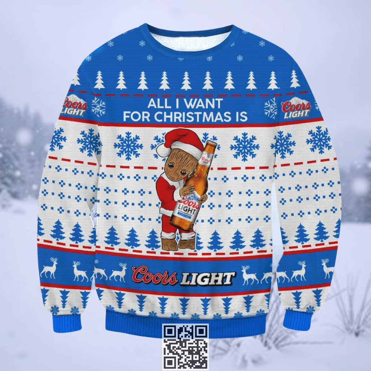 Marvel Groot All I Want For Christmas Is Coors Light Beer Ugly Christmas Sweater