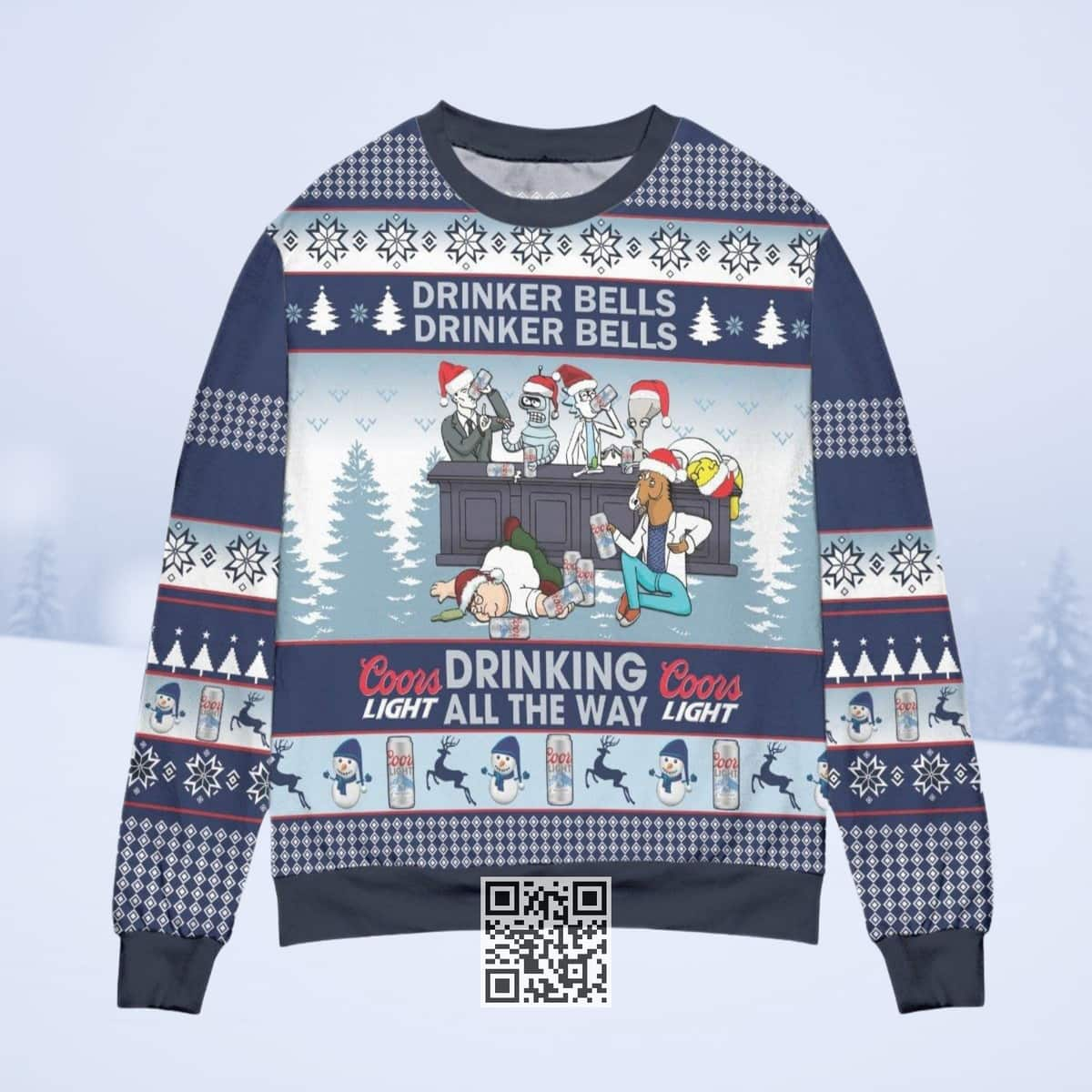 Drinking All The Way Coors Light Beer Ugly Christmas Sweater