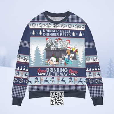 Drinking All The Way Coors Light Beer Ugly Christmas Sweater