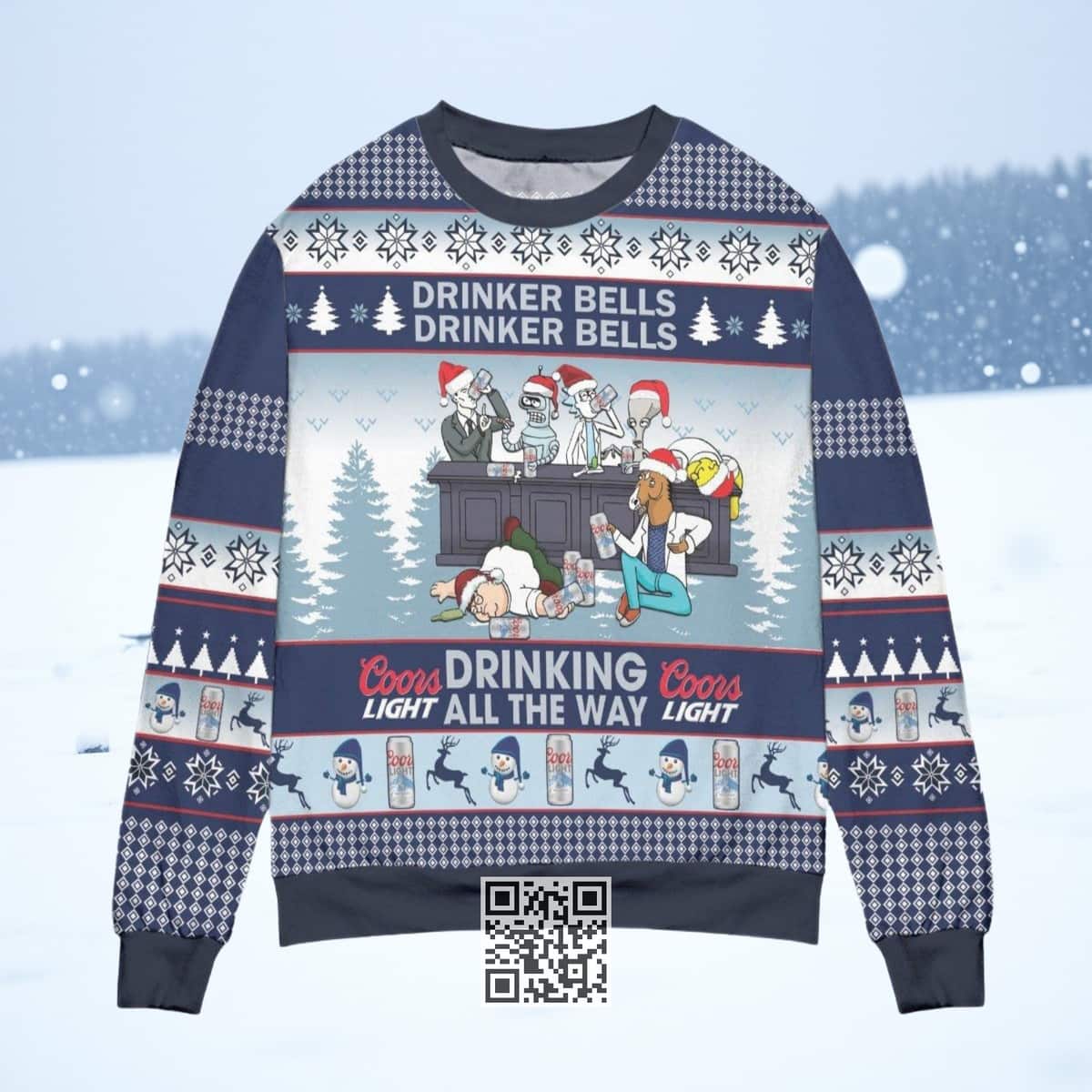 Drinking All The Way Coors Light Beer Ugly Christmas Sweater Drinking All The Way Coors Light Beer Ugly Christmas Sweater