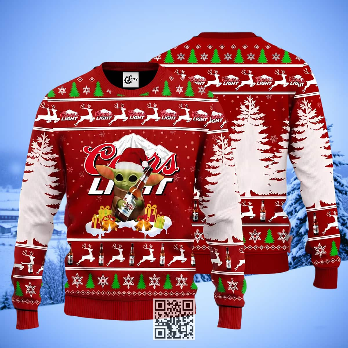 Baby Yoda Loves Coors Light Beer Ugly Christmas Sweater