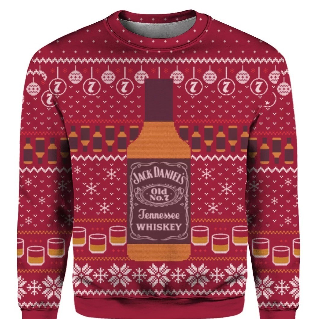 Red Jack Daniels Tennessee Whiskey Ugly Christmas Sweater Birthday Gift For Sister