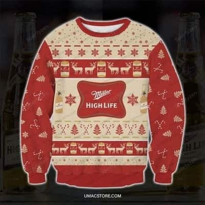 Miller High Life Ugly Christmas Sweater Red Christmas Gift For Brothers Miller High Life Ugly Christmas Sweater Red Christmas Gift For Brothers