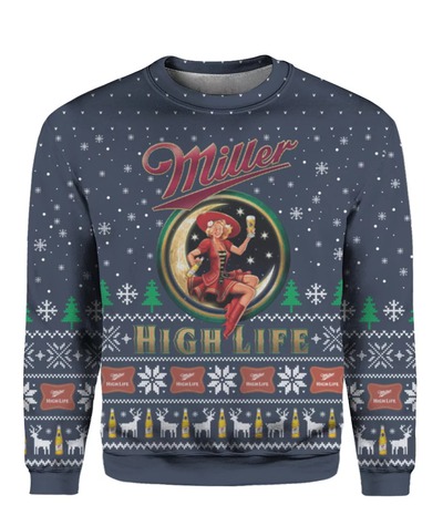 Girl In The Moon Miller High Life Beer Ugly Christmas Sweater Christmas Gift For Him Girl In The Moon Miller High Life Beer Ugly Christmas Sweater Christmas Gift For Him