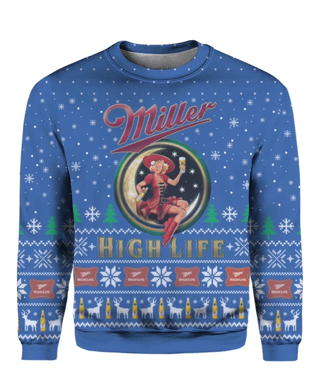 Miller High Life Beer Ugly Christmas Sweater Lady In The Moon Christmas Gift