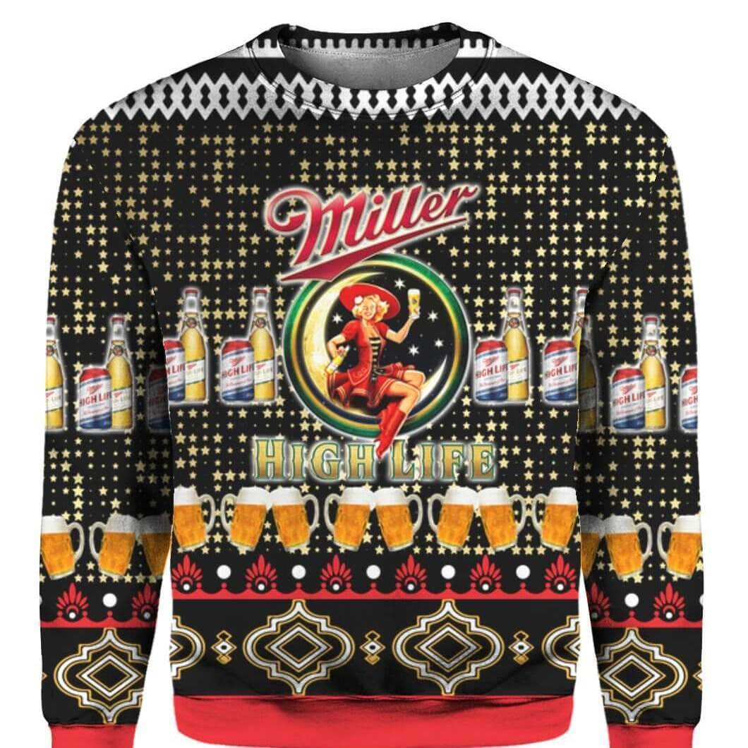 Miller High Life Beer Ugly Christmas Sweater Surprise Gift For Girlfriend