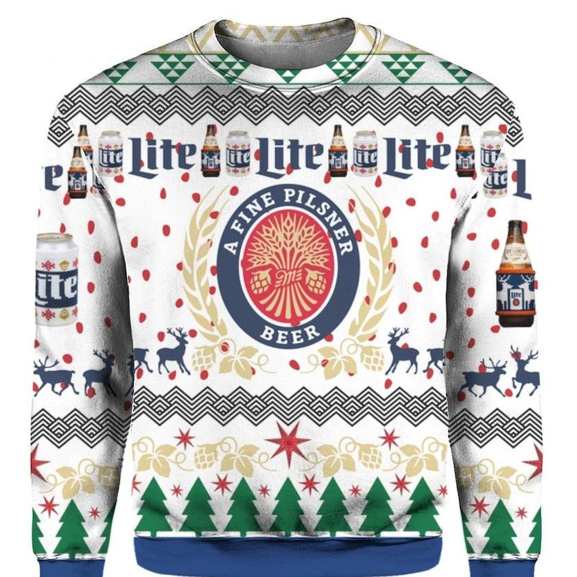 Miller Lite Ugly Christmas Sweater A Fine Pilsner Christmas Gift For Son