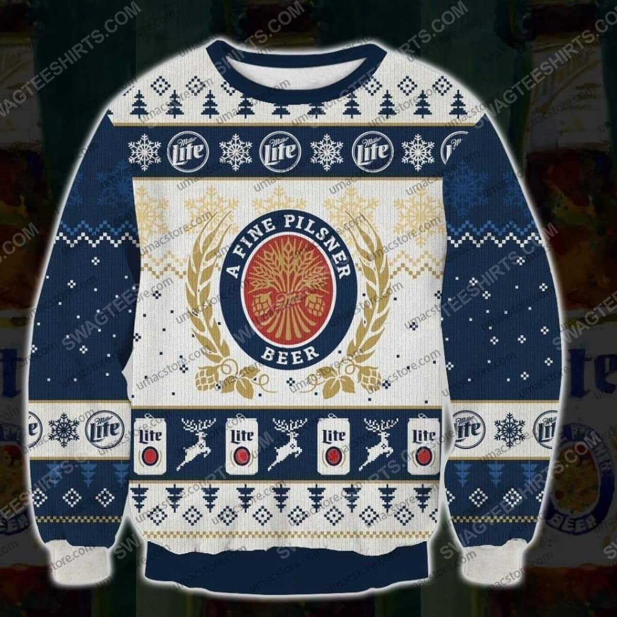 Miller Lite Ugly Christmas Sweater A Fine Pilsner Beer Gift For Beer Lovers