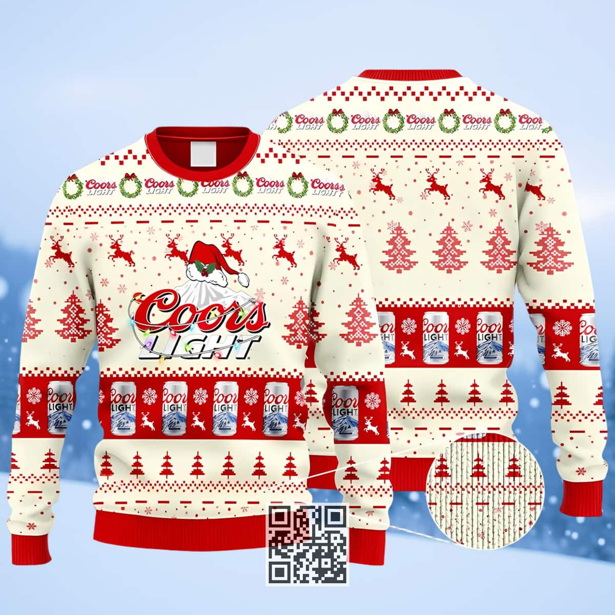 Coors Light Beer Ugly Christmas Sweater Reindeer Snowy