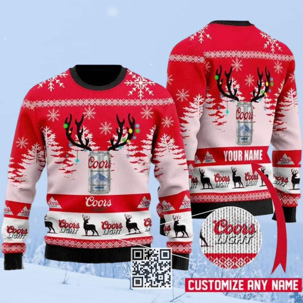 Deer Coors Light Beer Ugly Christmas Sweater Custom Name