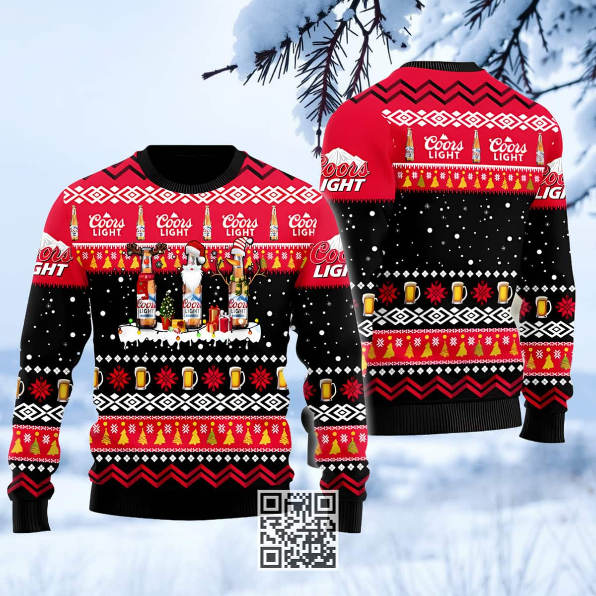 Coors Light Beer Ugly Christmas Sweater Snowflake Santa Reindeer