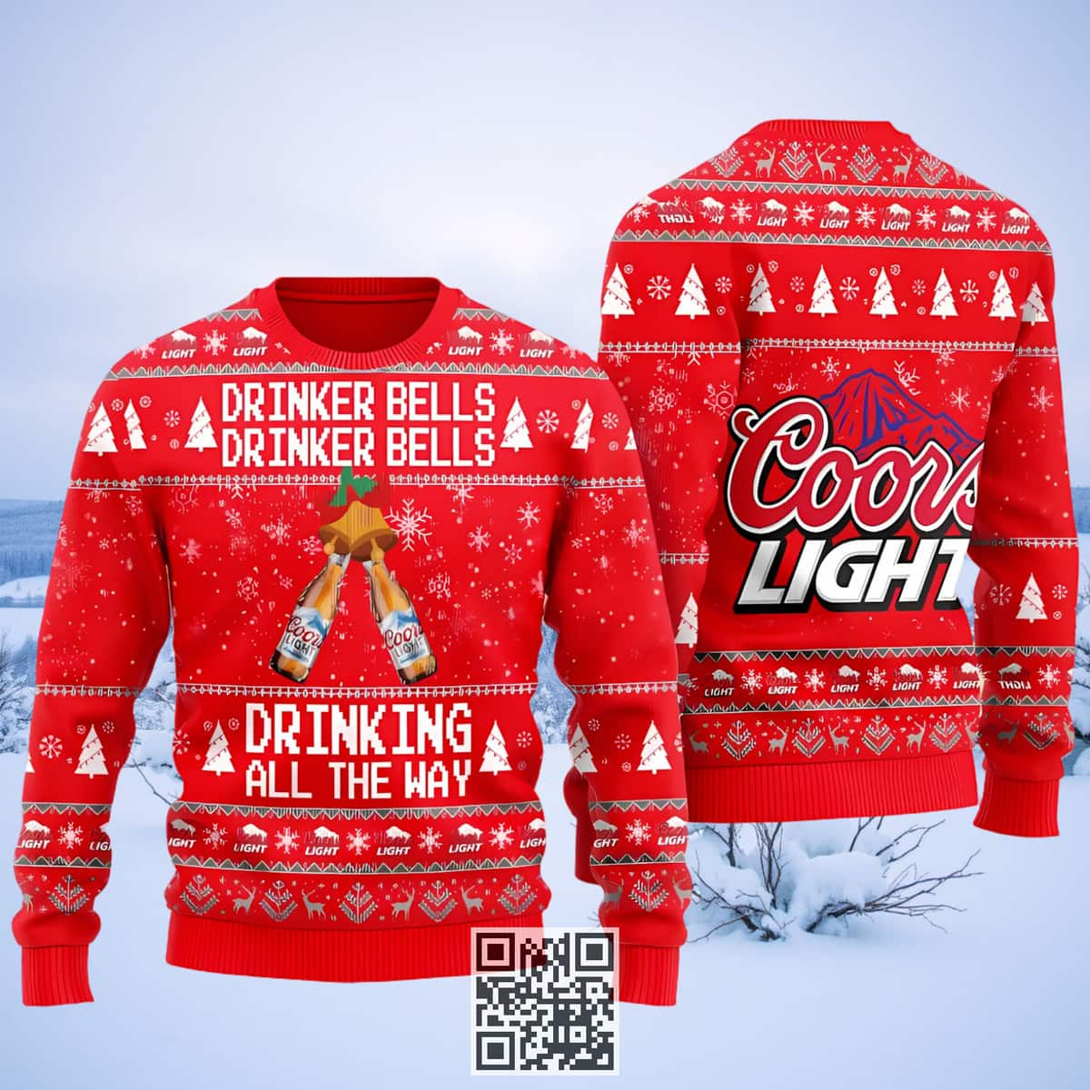 Coors Light Ugly Christmas Sweater Drinker Bells Drinking All The Way