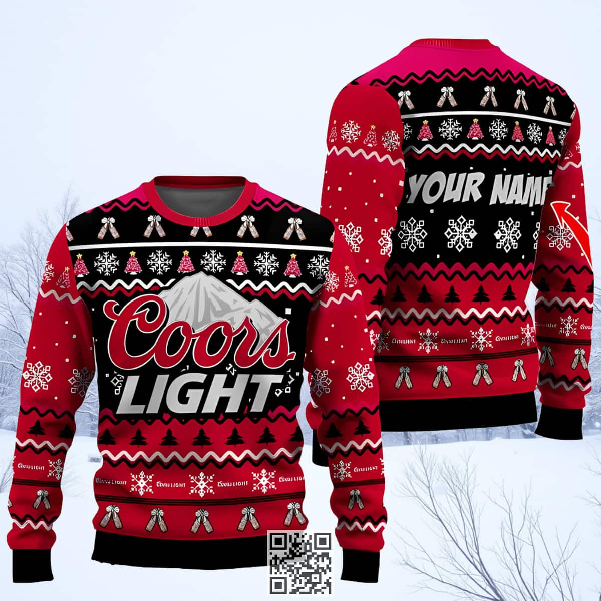 Coors Light Ugly Christmas Sweater Pine Tree Custom Name