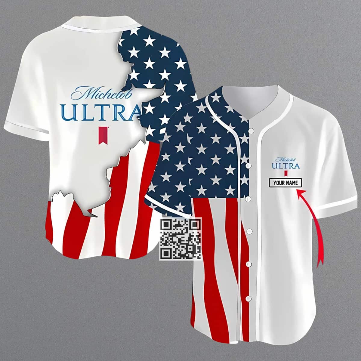 Michelob ULTRA Baseball Jersey US Flag Custom Name Michelob ULTRA Baseball Jersey US Flag Custom Name