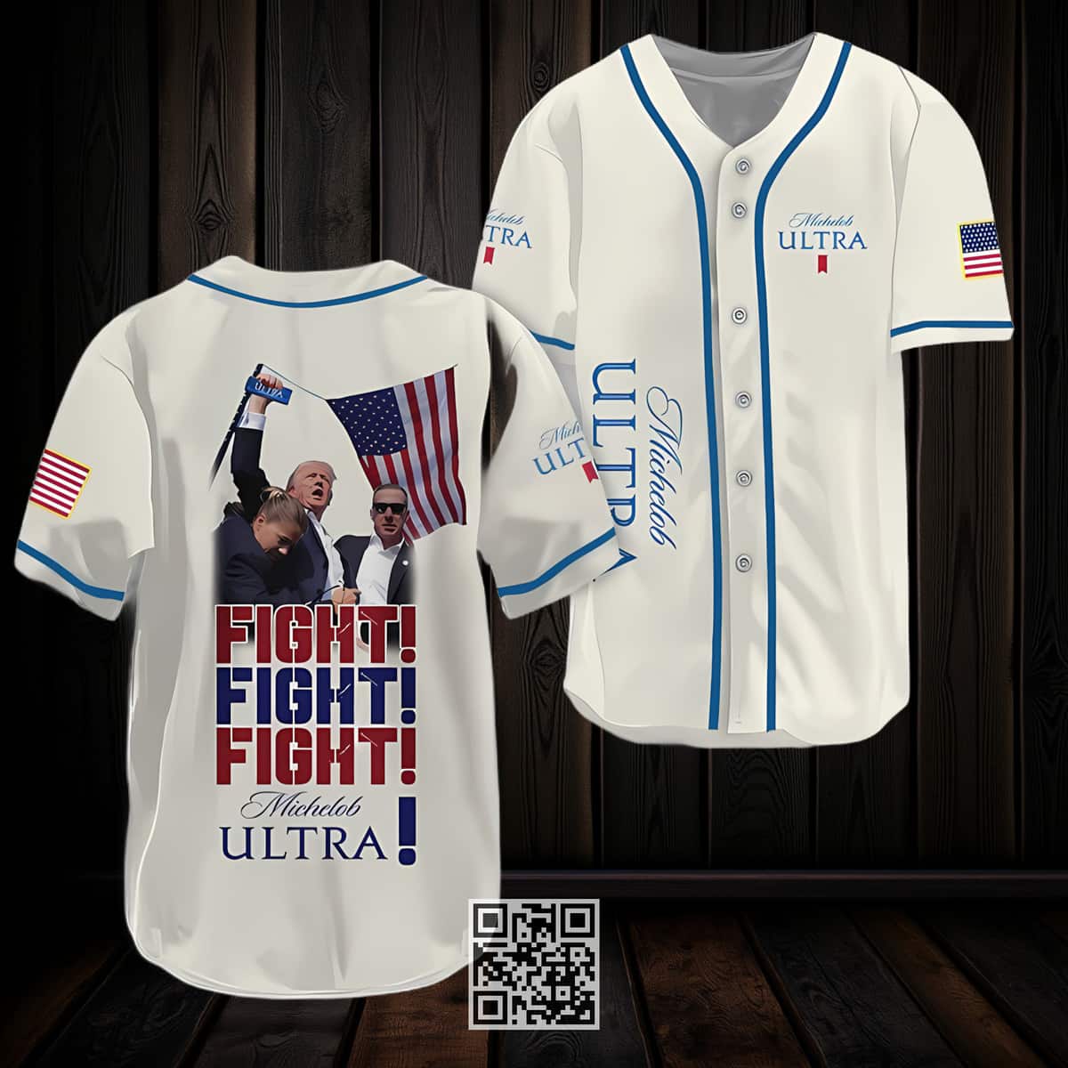 Trump Michelob ULTRA Beer Baseball Jersey Fight Fight Fight Trump Michelob ULTRA Beer Baseball Jersey Fight Fight Fight