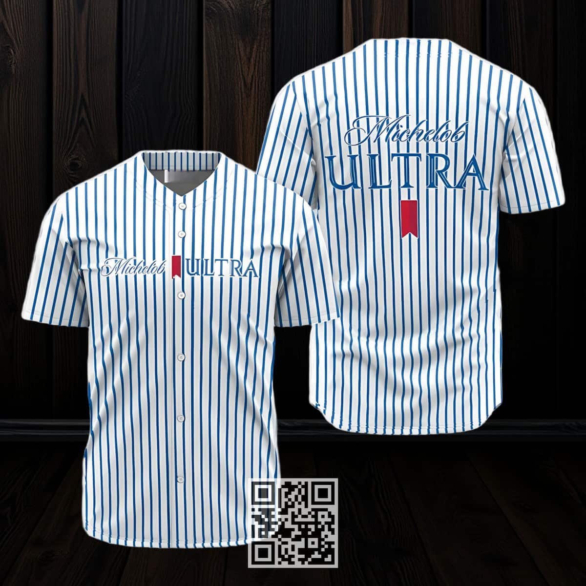 Michelob ULTRA Beer Baseball Jersey Blue And White Striped