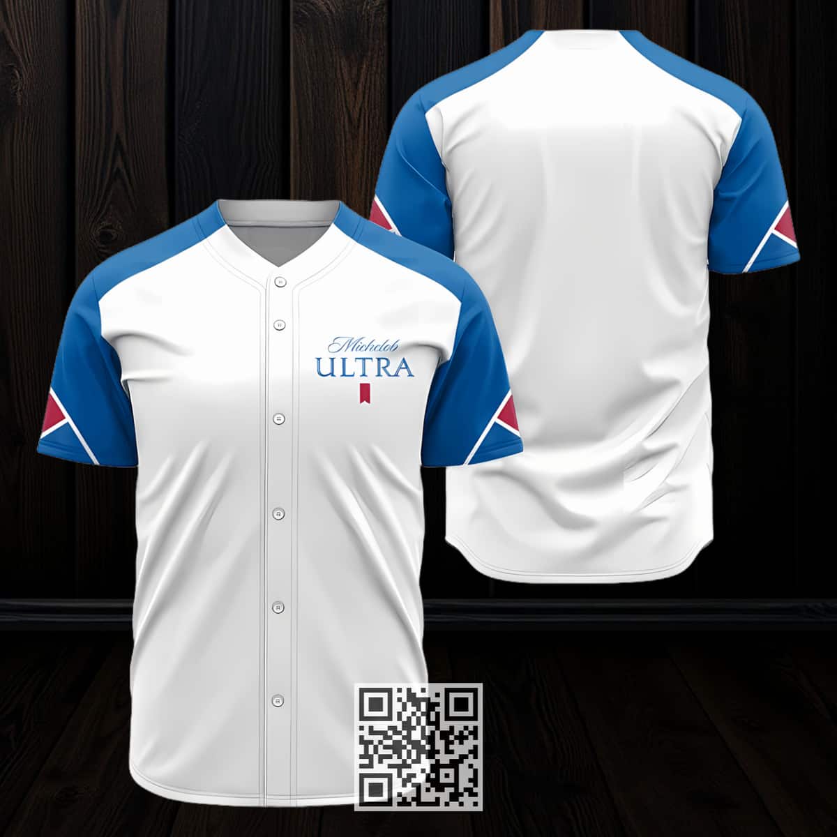 White And Blue Michelob ULTRA Beer Baseball Jersey White And Blue Michelob ULTRA Beer Baseball Jersey