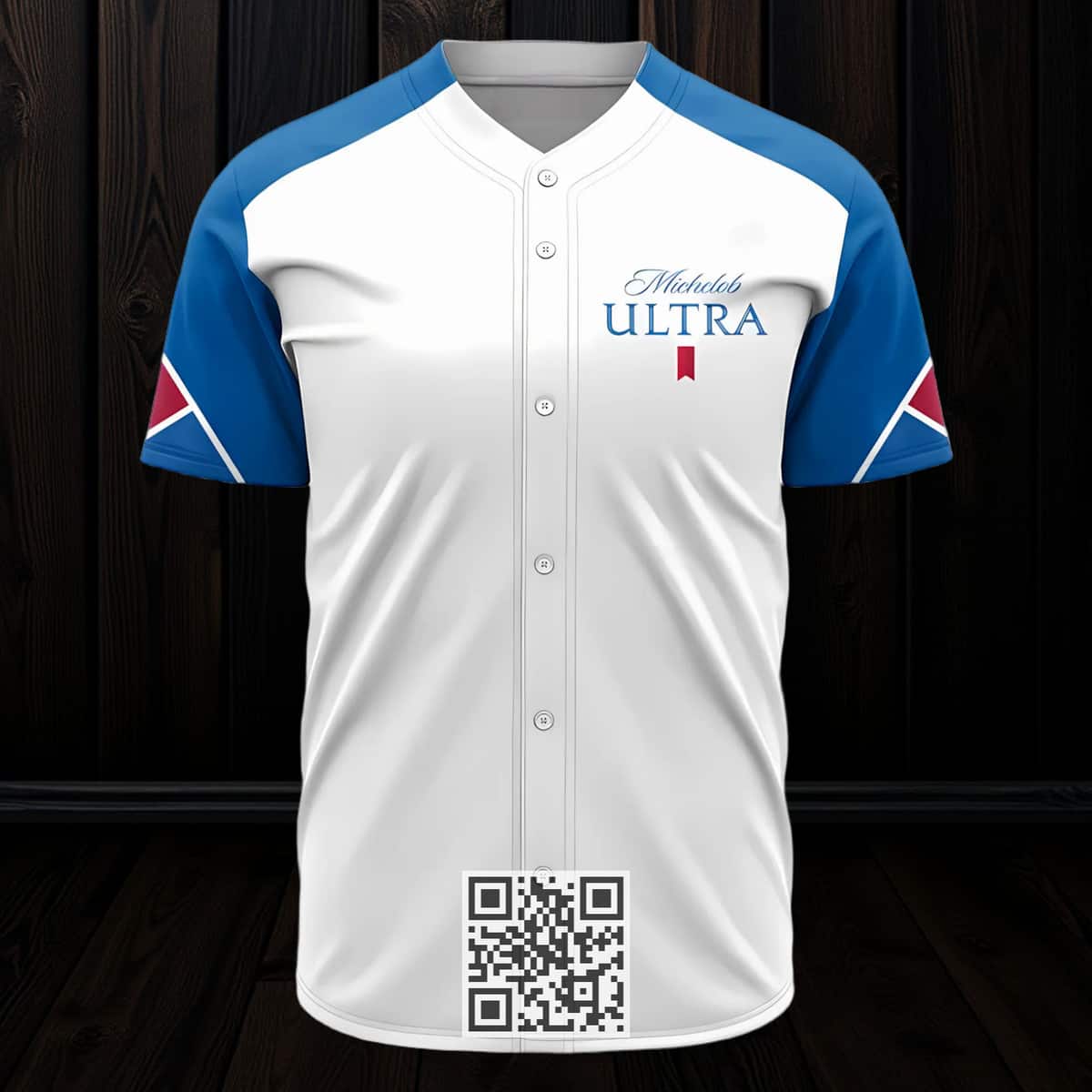 White And Blue Michelob ULTRA Beer Baseball Jersey White And Blue Michelob ULTRA Beer Baseball Jersey