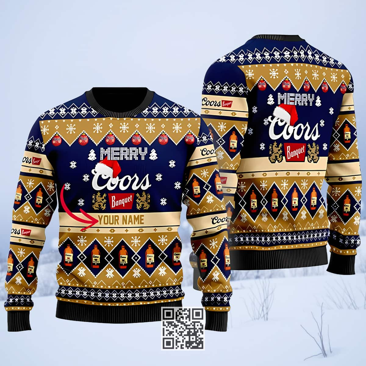 Personalized Merry Coors Banquet Ugly Christmas Sweater Custom Name