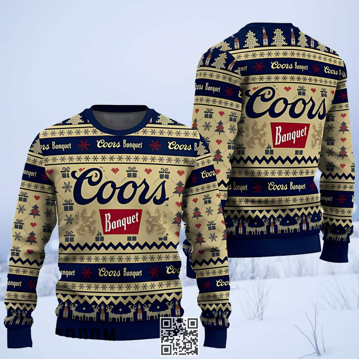 Coors Banquet Beer Ugly Christmas Sweater Snowing