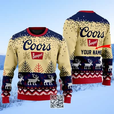 Personalized Coors Banquet Ugly Christmas Sweater Reindeer Custom Name Personalized Coors Banquet Ugly Christmas Sweater Reindeer Custom Name