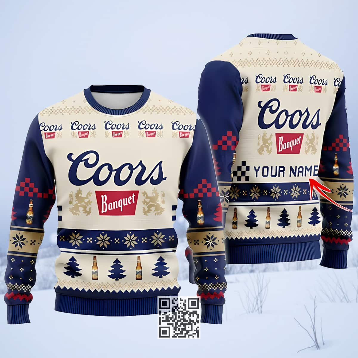 Personalized Coors Banquet Beer Ugly Christmas Sweater Custom Name