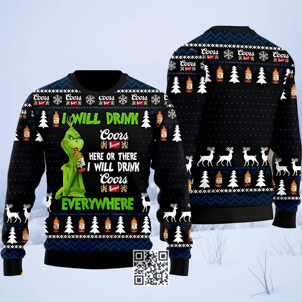 Funny Grinch I Will Drink Coors Banquet Beer Ugly Christmas Sweater