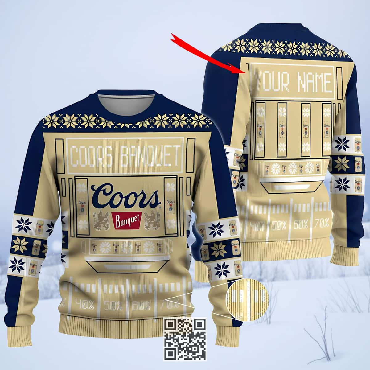 Personalized Coors Banquet Ugly Christmas Sweater Customize Name