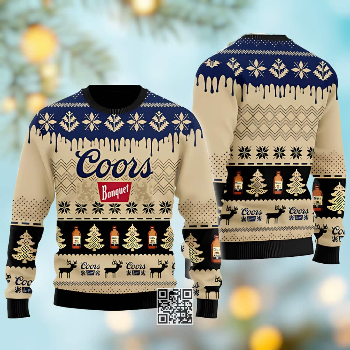 Coors Banquet Beer Ugly Christmas Sweater Chevron Pattern