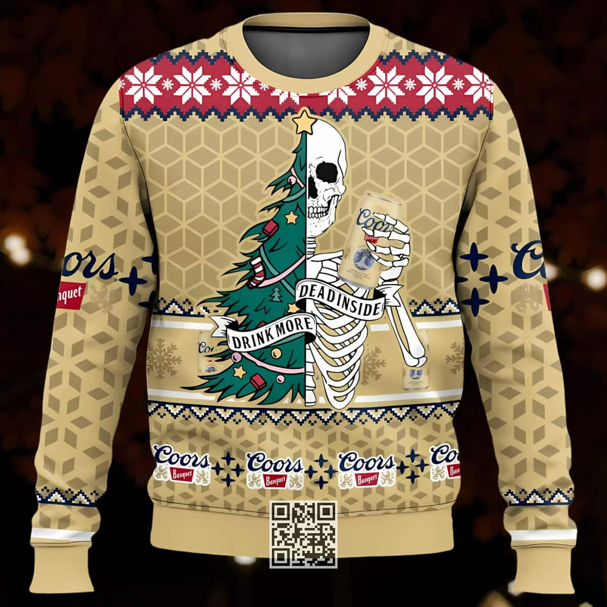 Coors Banquet Ugly Christmas Sweater Drink More Dead Inside