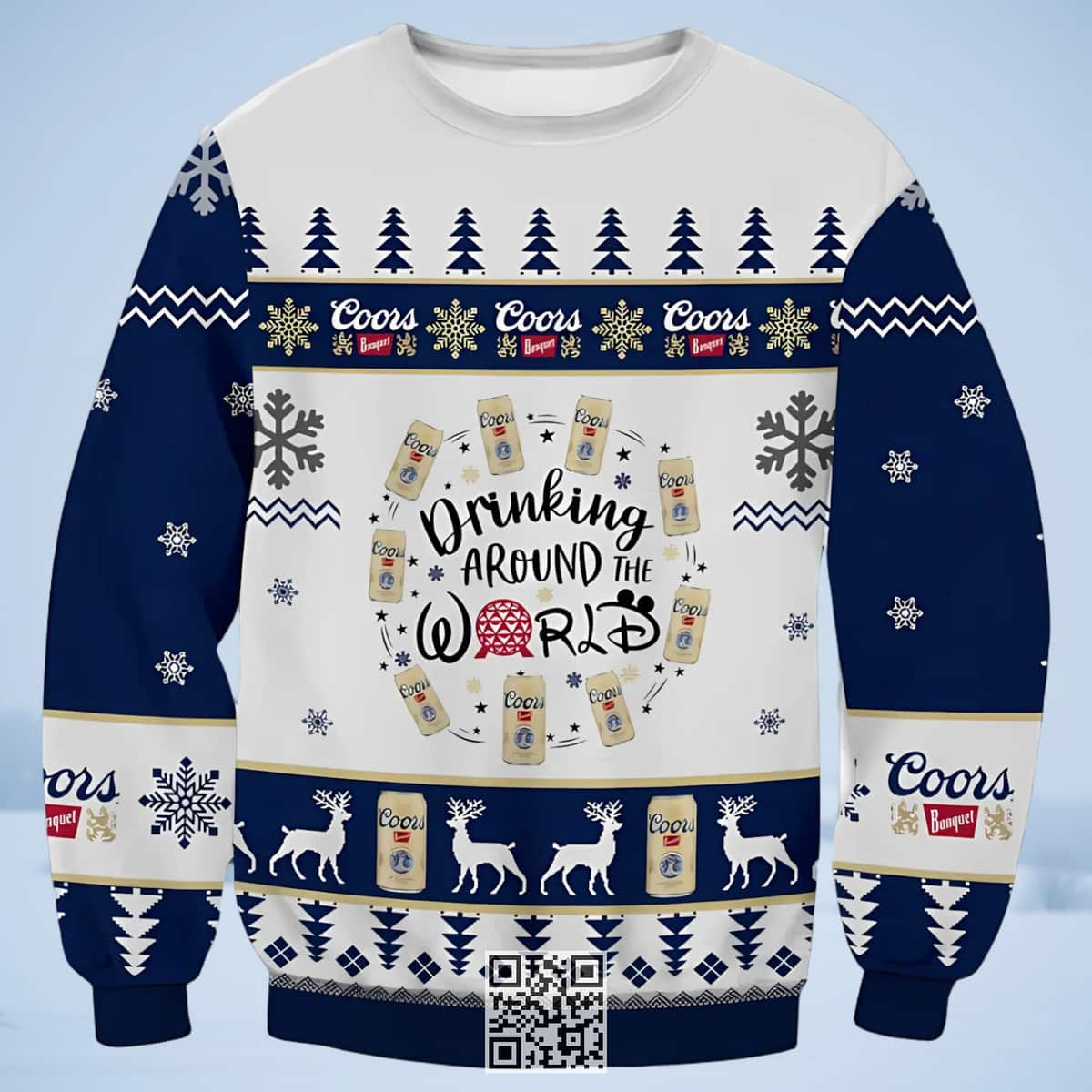 Coors Banquet Beer Ugly Christmas Sweater Drinking Around World